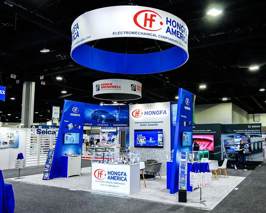 20×30 Trade Show Booth for Hongfa America At Battery Show, Designed and Built By Exponents in Atlanta