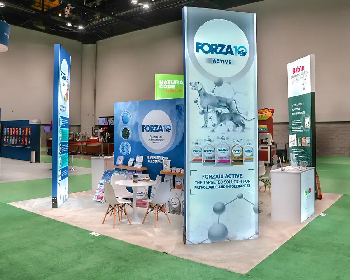 20×20 Trade Show Booth for Forza at Global Pet Expo, Designed and Built by Exponents in Orlando