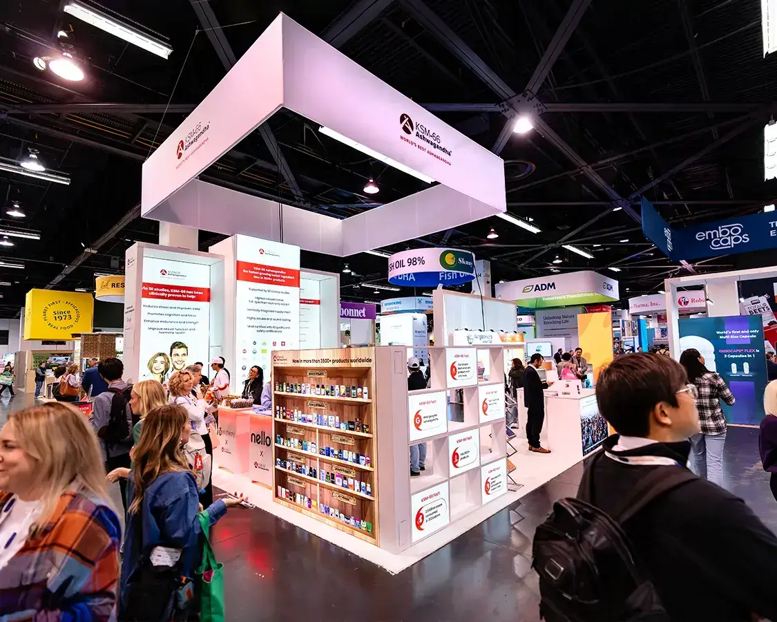 20×40 Trade Show Exhibit Design for KSM At Natural Products Expo West, Designed and Built By Exponents in Anaheim 20×40 Trade Show Exhibit Design for KSM At Natural Products Expo West, Designed and Built By Exponents in Anaheim