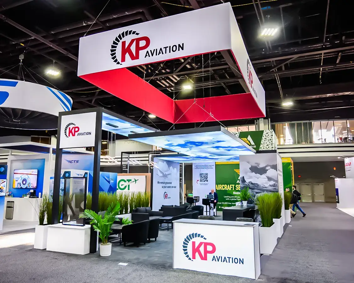 20x40 Trade Show Exhibit for KP Aviation at MRO Americas, Designed and Built by Exponents in Atlanta, GA