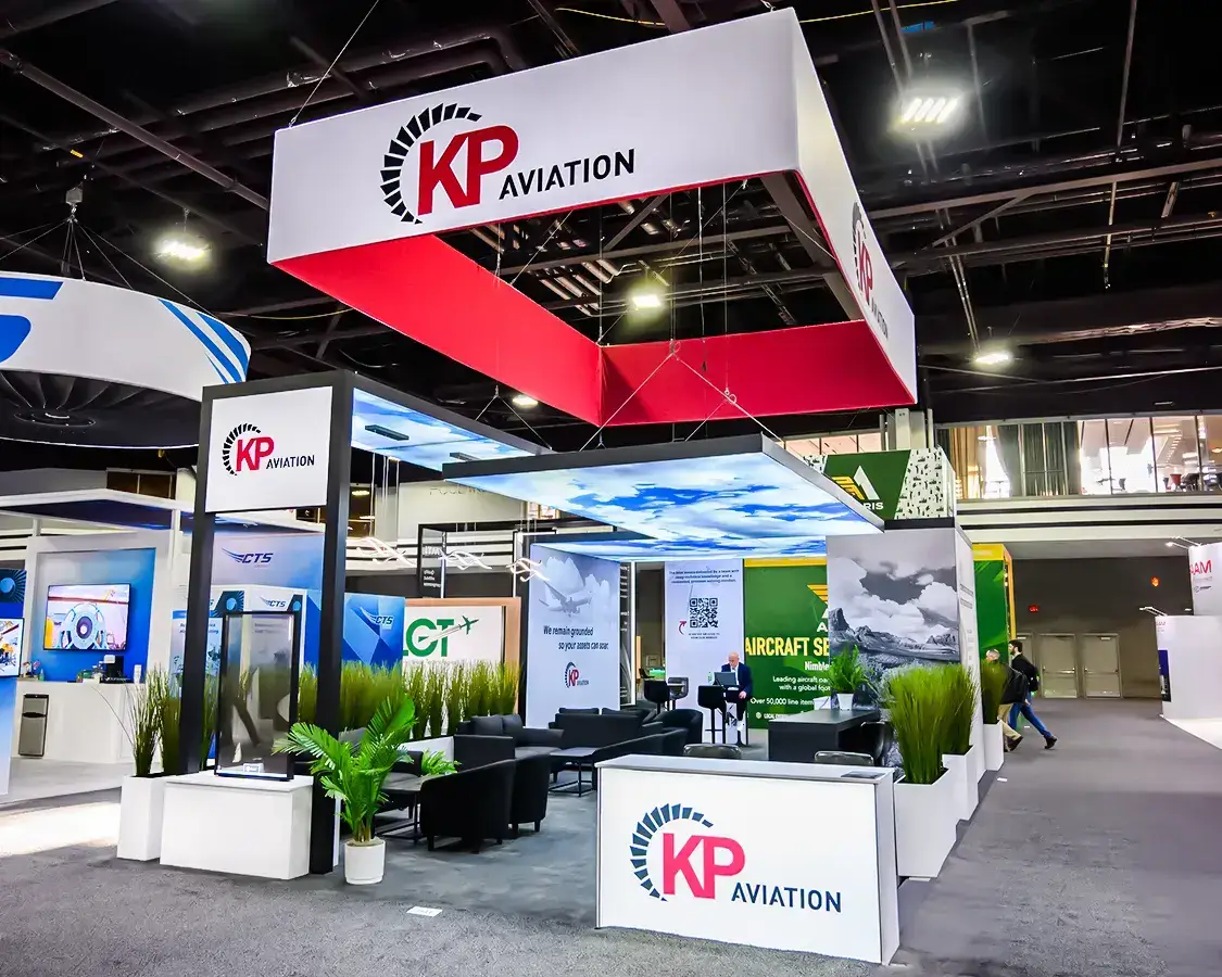 20×40 Trade Show Exhibit for KP Aviation at MRO Americas, Designed and Built by Exponents in Atlanta