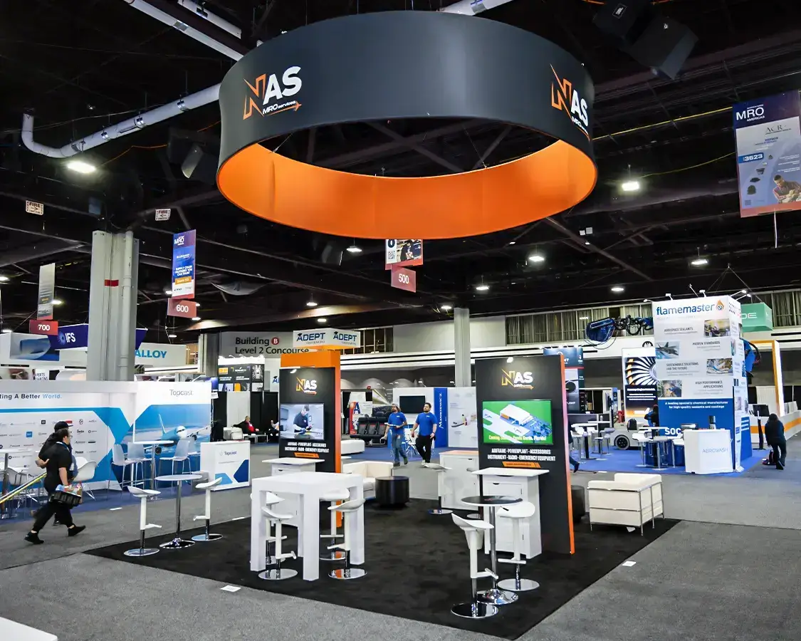 20×20 Exhibit Stand Rentals for NAS at MRO Americas Show, Designed and Built By Exponents