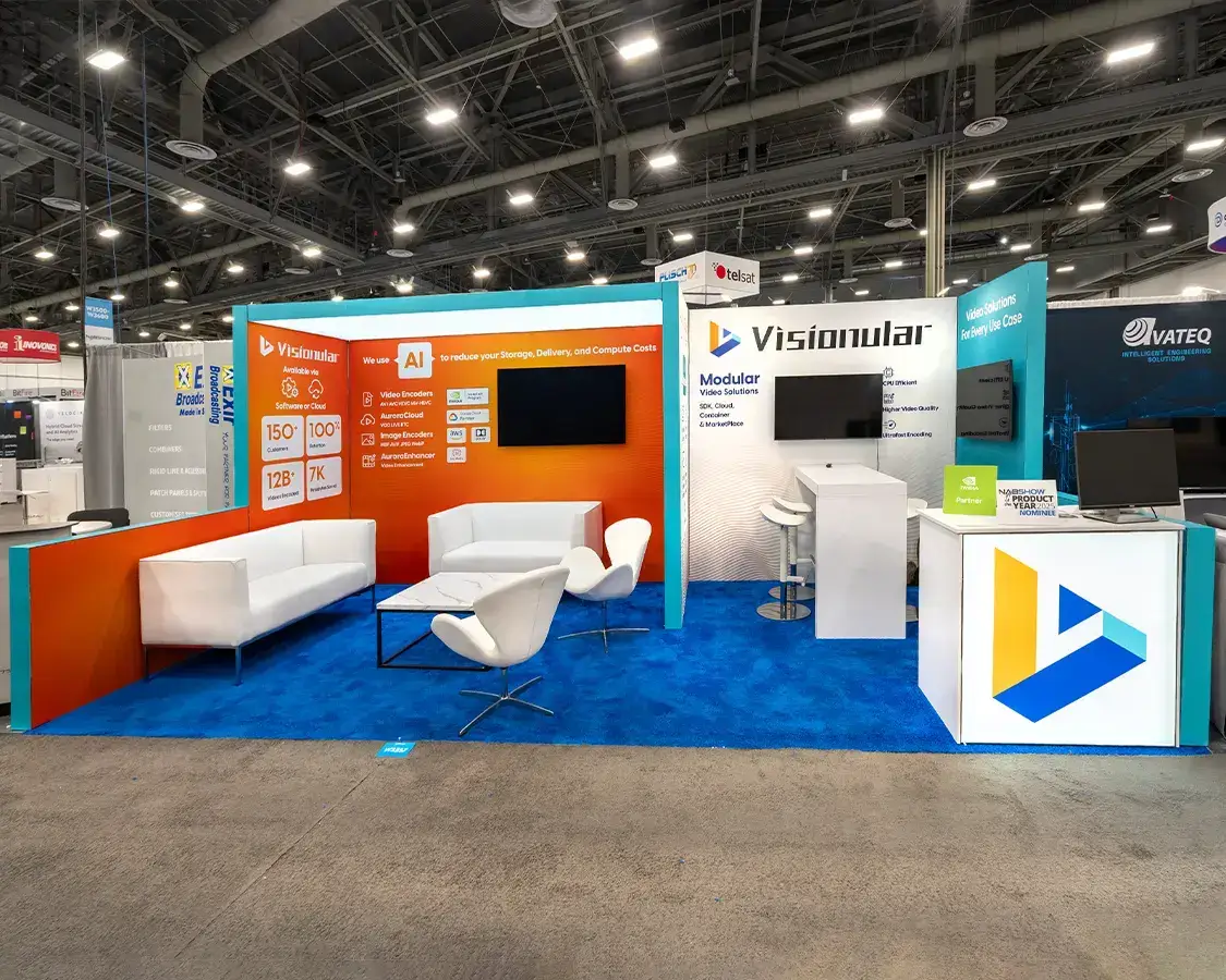 20x30 Exhibition Stand Rentals for Visionular at NAB Show, Designed and Built By Exponents in Las Vegas