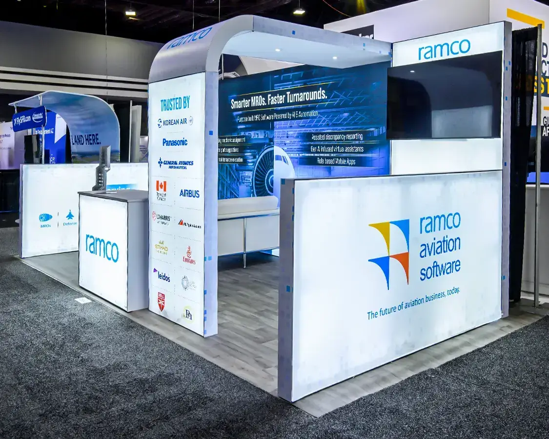 10x20 Exhibition Stand Rentals for Ramco at MRO Americas Show, Designed and Built By Exponents in Atlanta