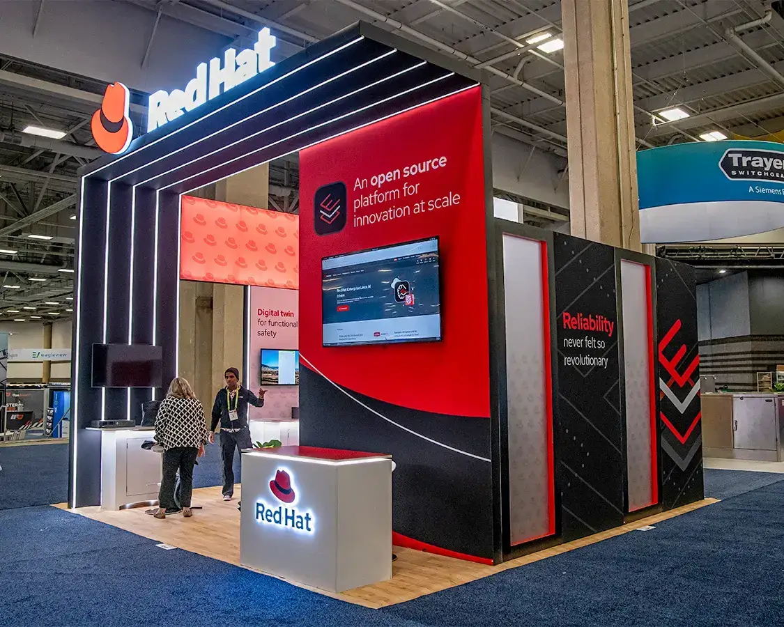 20×20 Exhibits Booth Rental for Red hat At Distributech, Designed and Built By Exponents in Dallas 20×20 Exhibits Booth Rental for Red hat At Distributech, Designed and Built By Exponents in Dallas
