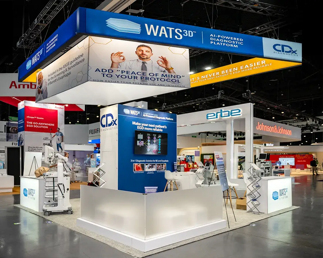 20x20 Trade Show Exhibit for CDx at DDW, Designed and Built by Exponents in San Diego, CA