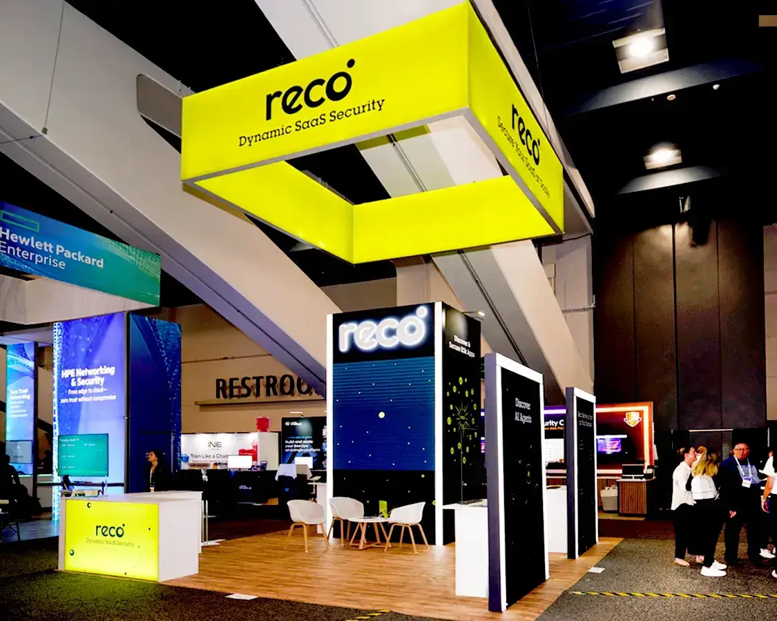 20x20 Trade Show Exhibit Rental for Reco at RSA Conference, Designed and Built by Exponents in San Francisco, CA 20x20 Trade Show Exhibit Rental for Reco at RSA Conference, Designed and Built by Exponents in San Francisco, CA
