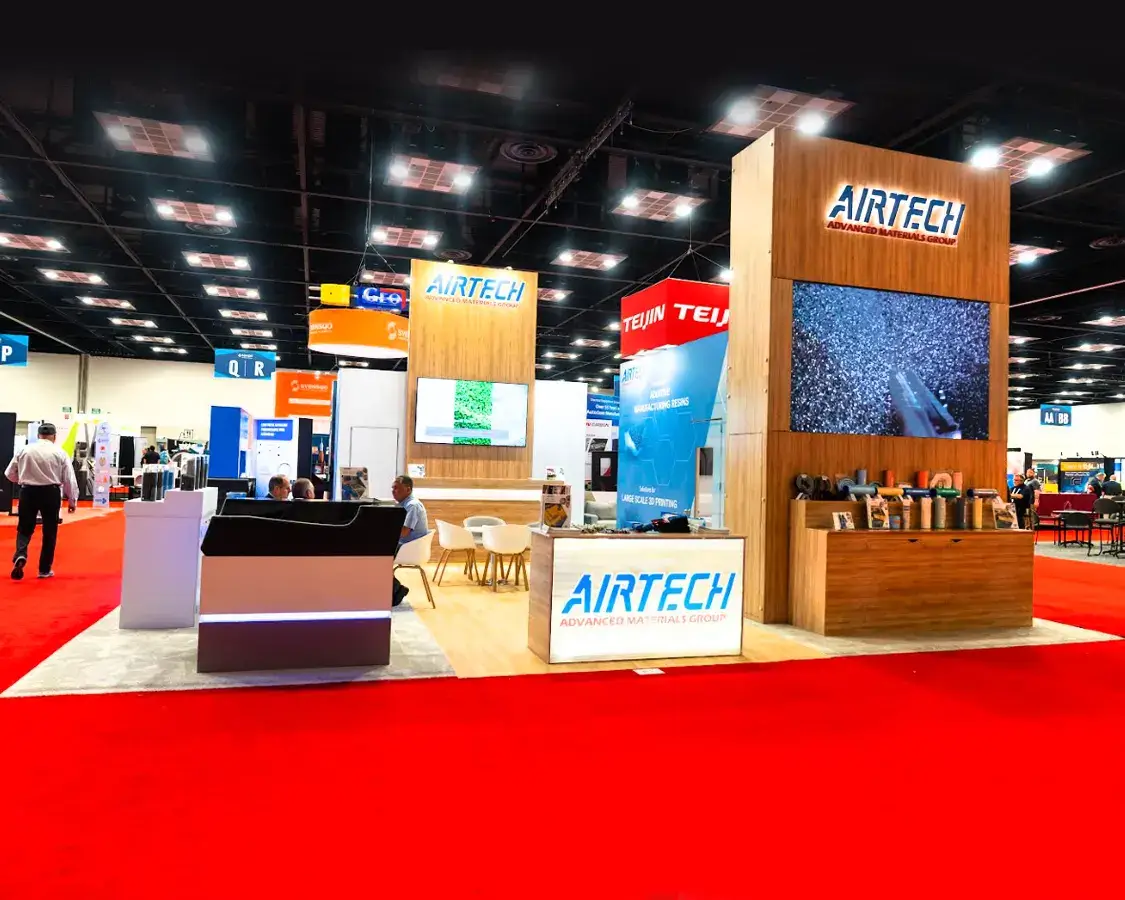 30×30 Trade Show Exhibit Booth for Airtech at Sampe Show, Designed and Built by Exponents in Indianapolis