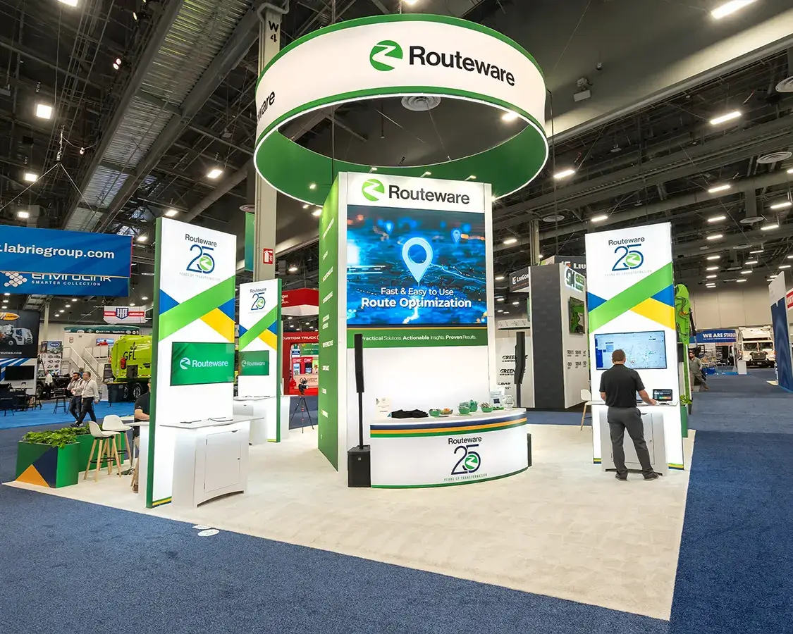 30×30 Exhibit Rental for Routeware at Waste Expo Show, Designed and Built By Exponents in Las Vegas