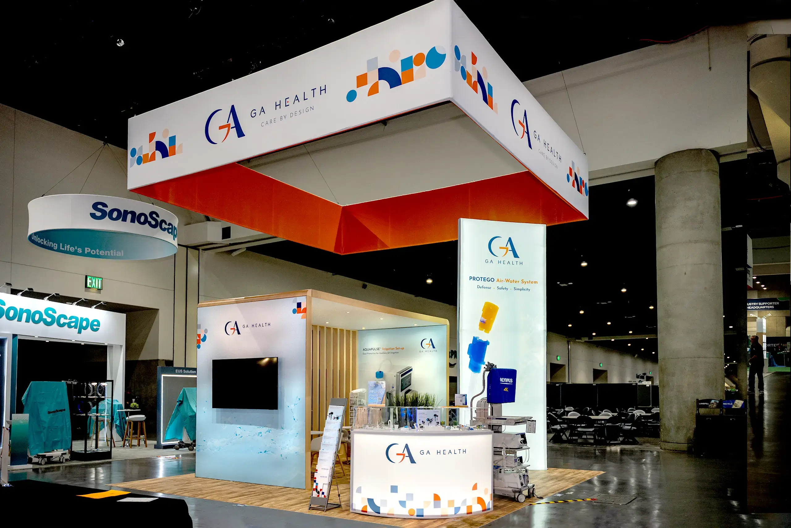 20×20 Trade Show Exhibit for GA Health At DDW, Designed and Built By Exponents in San Diego