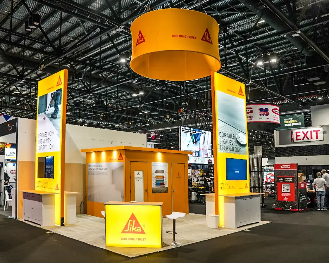 20×20 Trade Show Booth Rental for Sika At Coverings Show, Designed and Built By Exponents in Orlando