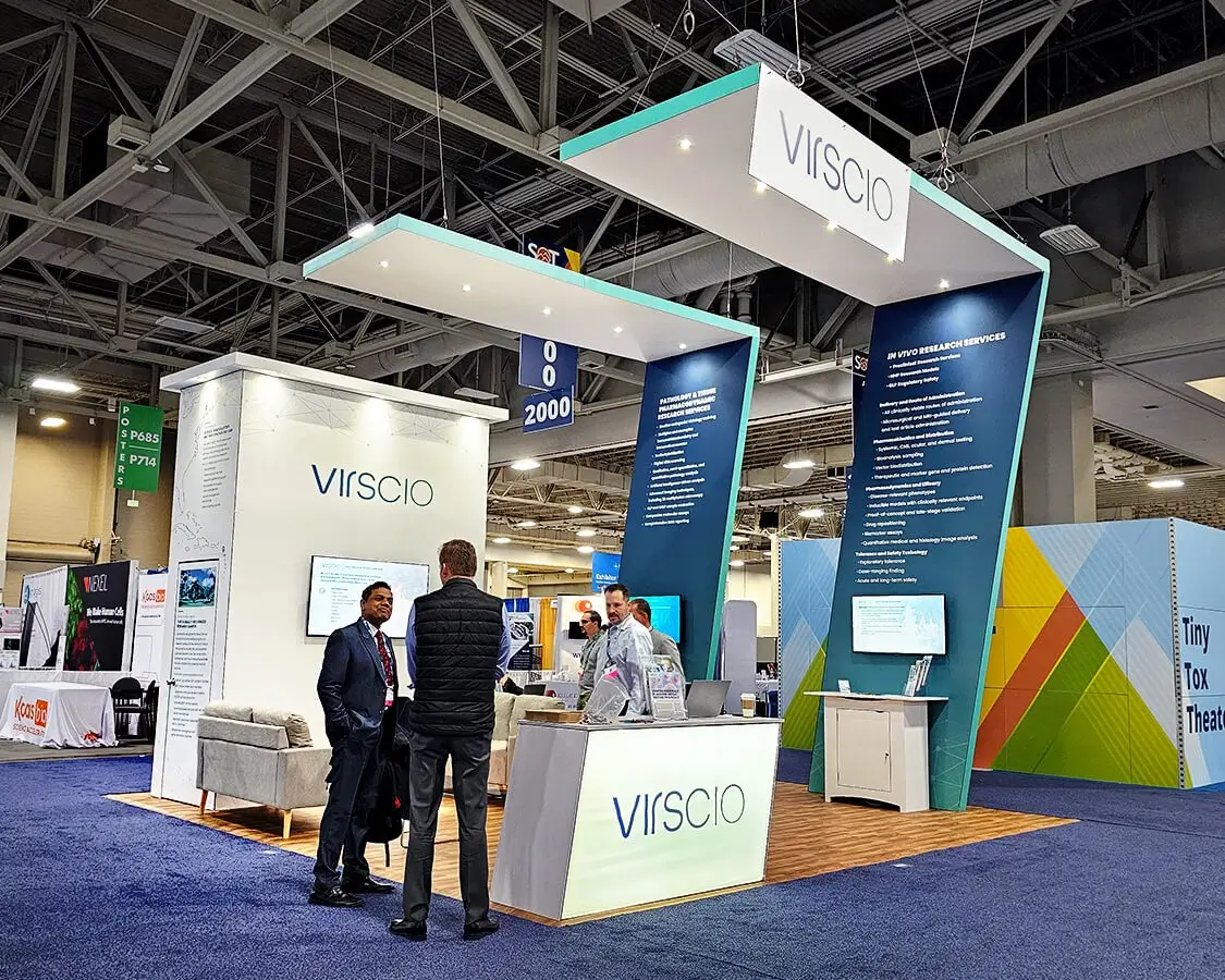 20×20 Trade Show Booth Displays for Virscio at SOT Show, Designed and Built By Exponents in Salt Lake City