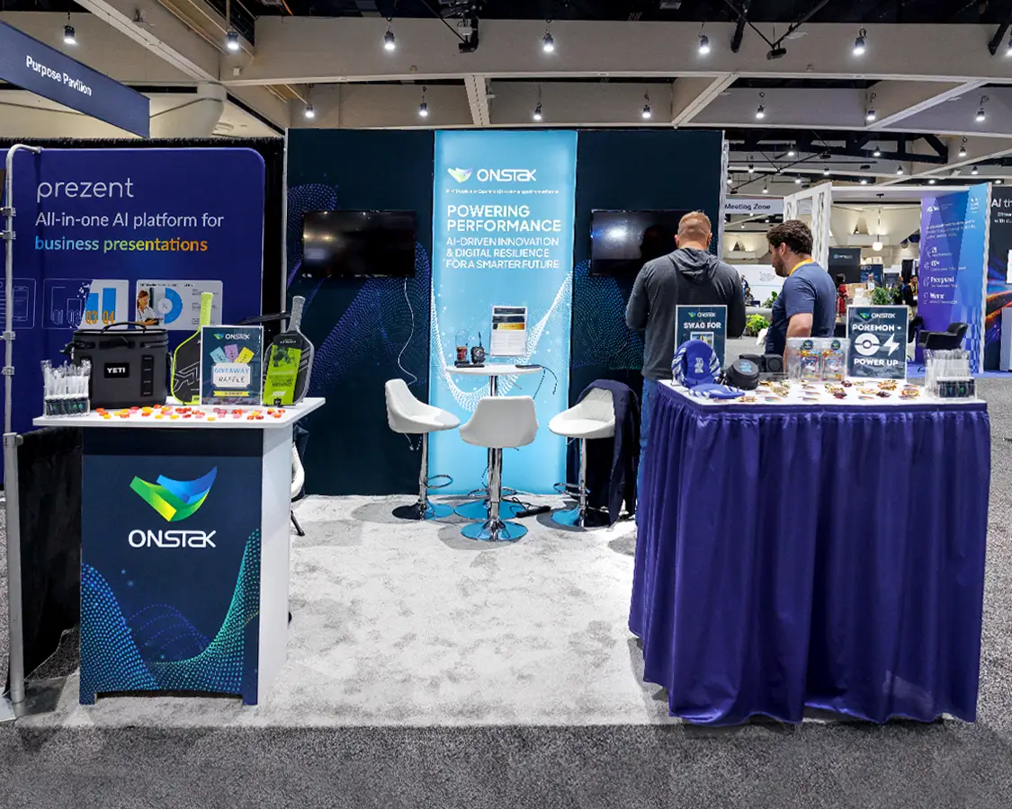 10x10 Trade Show Display for Onstak at Cisco live, Designed and Built by Exponents in San Diego, CA 10x10 Trade Show Display for Onstak at Cisco live, Designed and Built by Exponents in San Diego, CA