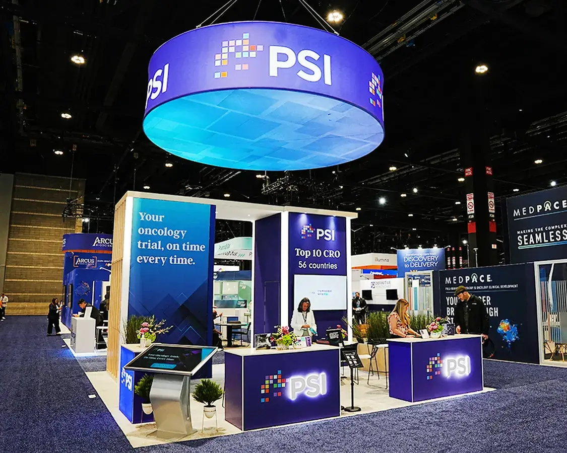 20×20 Trade Show Booth Rental for PSI at ASCO Show, Designed and Built by Exponents in Chicago