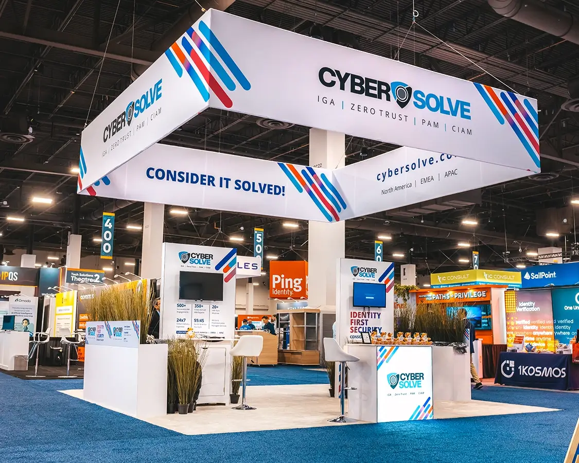 20×20 Trade Show Booth Rental for Cyber Solve at Identiverse, Designed and Built by Exponents in Las Vegas, NV