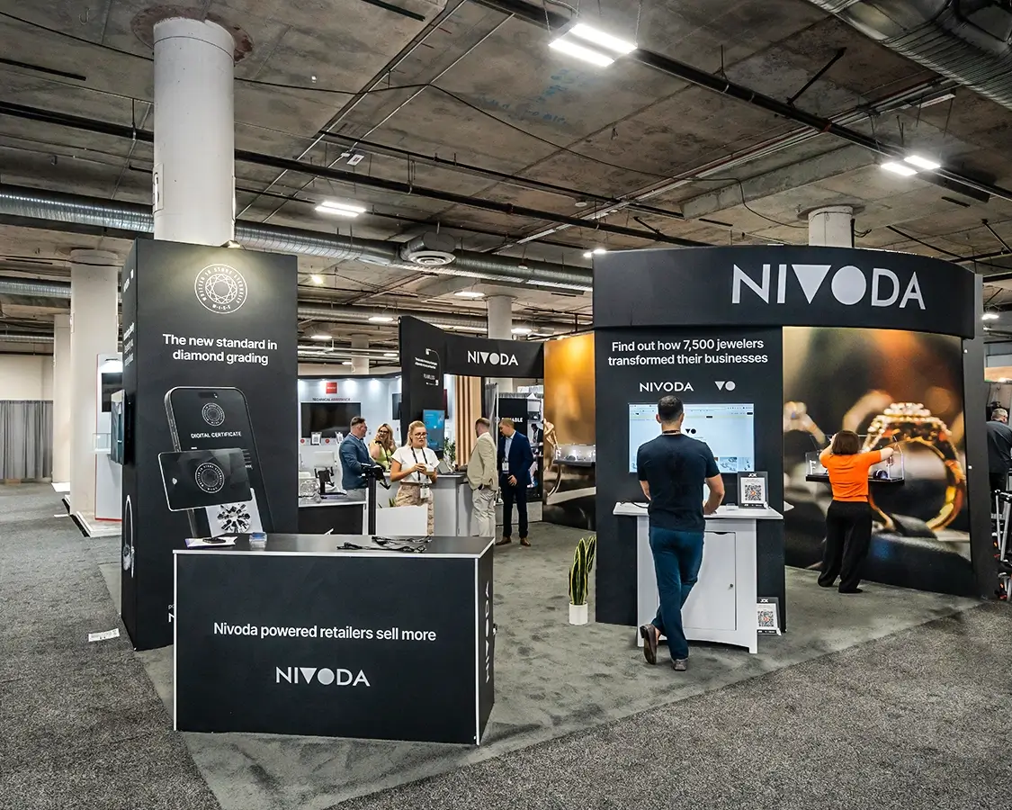 20×30 Exhibit Rental for Nivoda at JCK, Designed and Built by Exponents in Las Vegas, NV