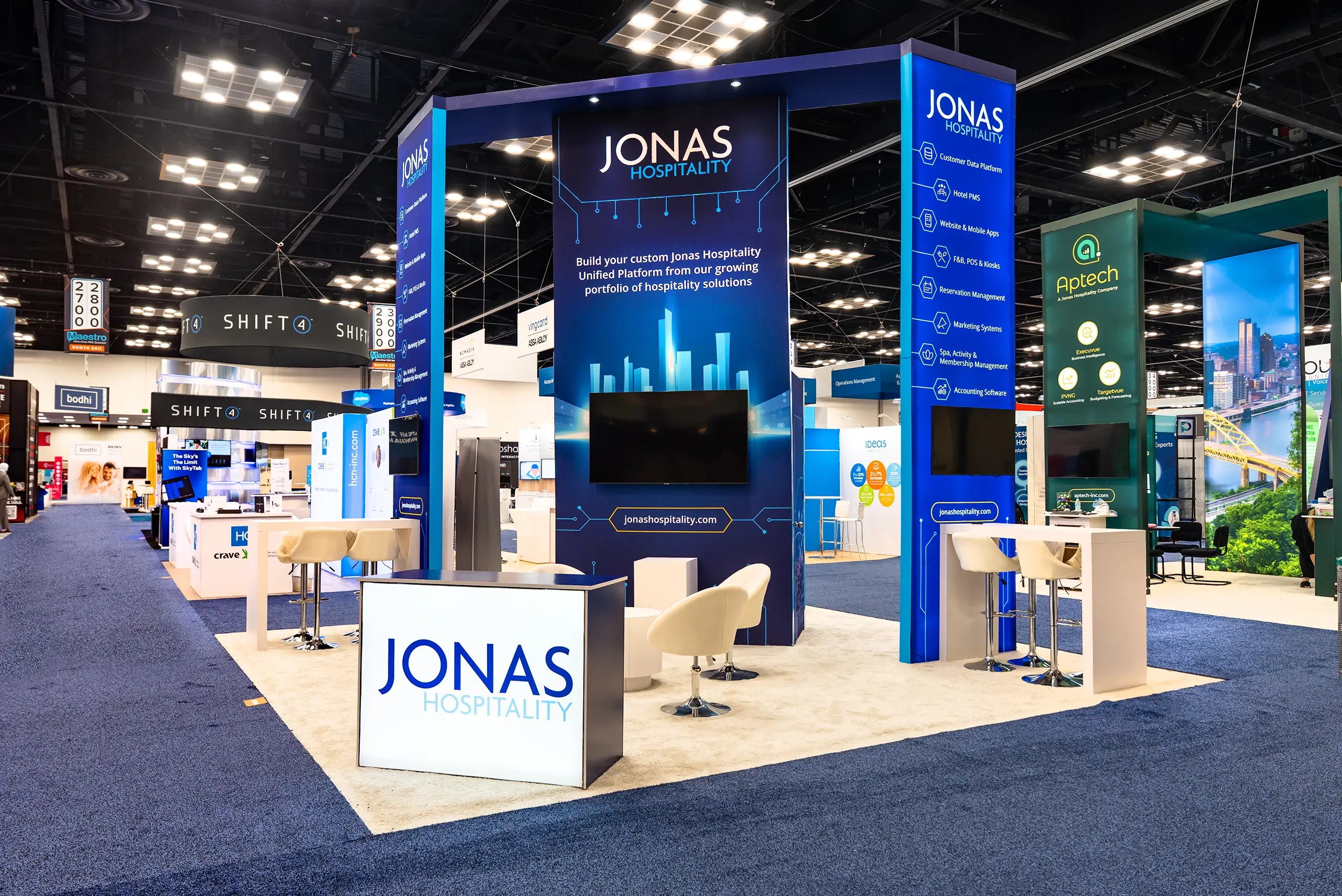 20×20 Trade Show Exhibit Rental for Jonas at Hitec Show, Designed and Built By Exponents in Indianapolis