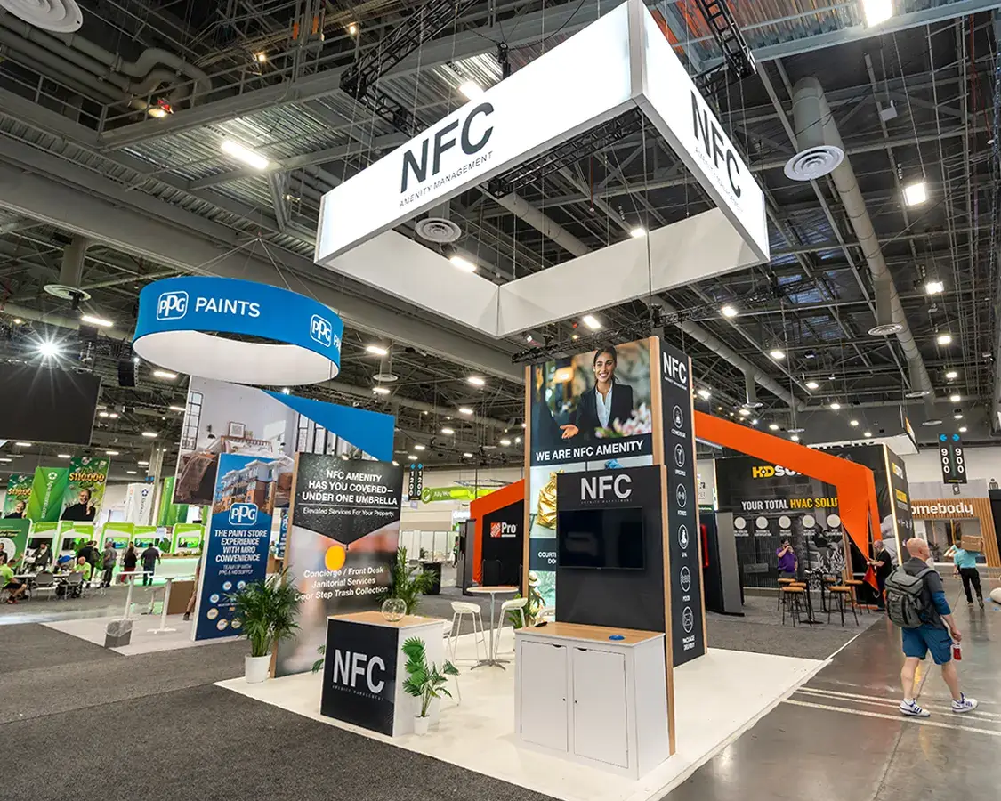20×20 Trade Show Exhibit Rental for NFC at Apartmentalize, Designed and Built By Exponents in Las Vegas