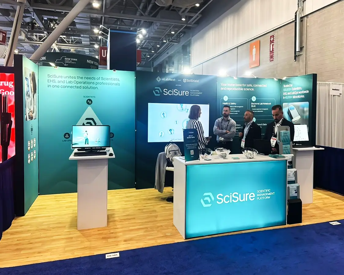 10x20 Exhibit booth for Scisure At Bio International, Designed and Built By Exponents in Boston