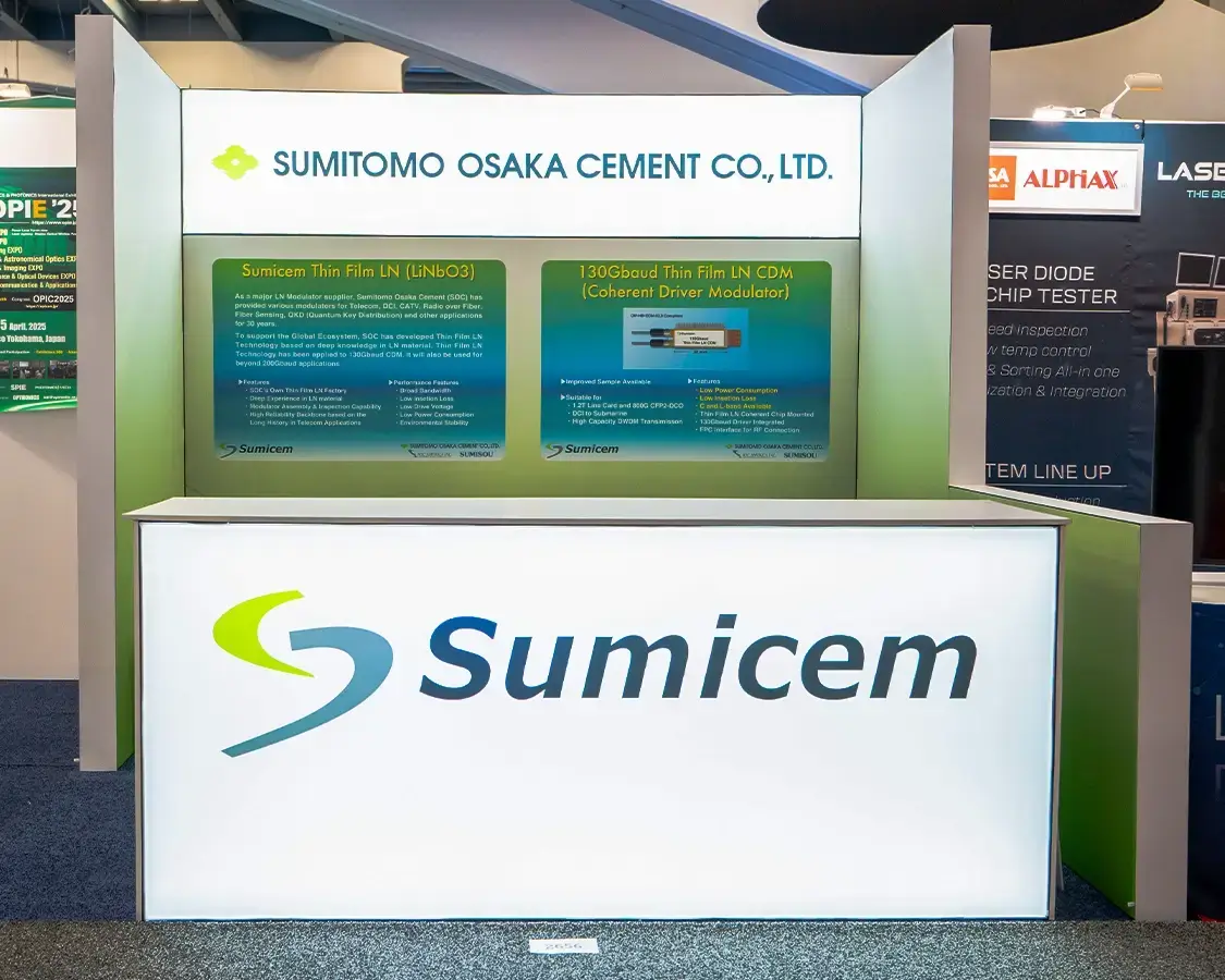 10×10 Exhibition Booth Rentals for Sumicem at OFC Show, Designed and Built By Exponents in San Francisco
