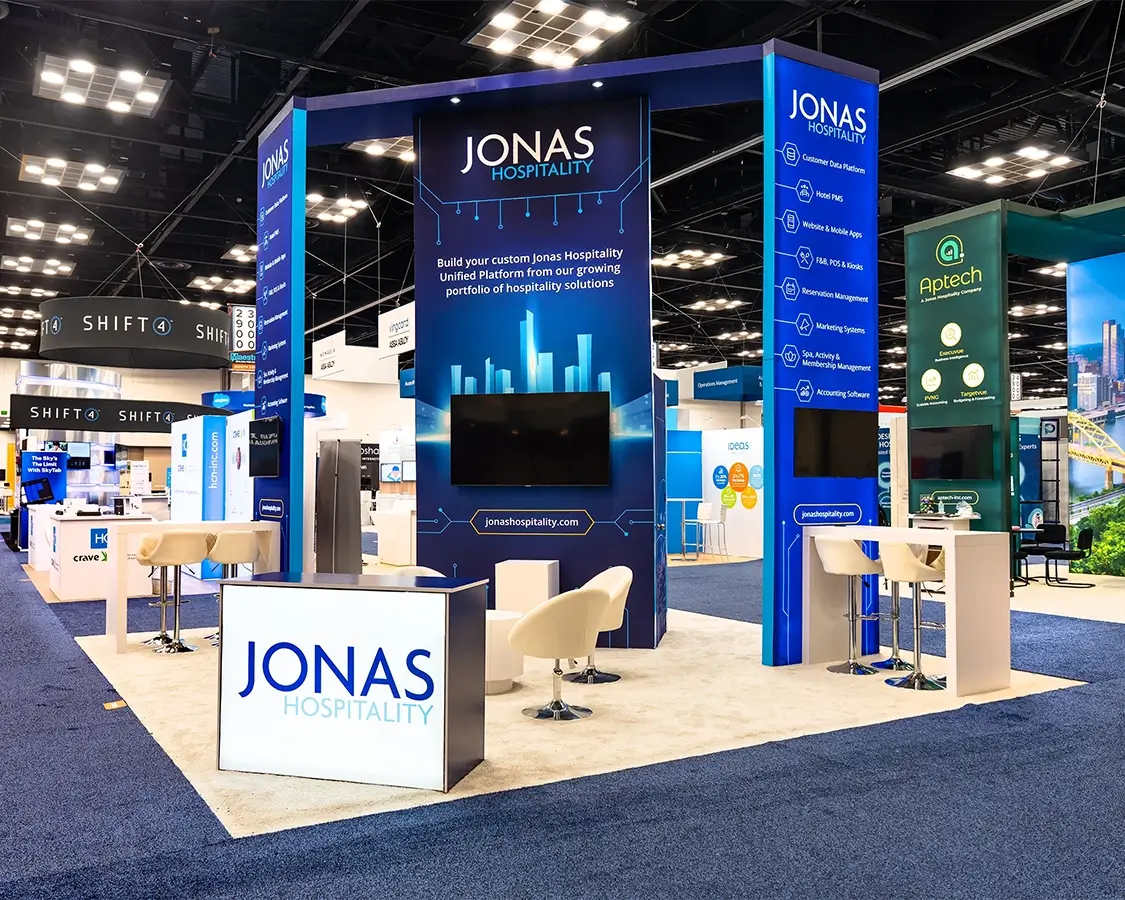 20×40 Trade Show Booth Rental for Jonas at Hitec Show, Designed and Built By Exponents in Charlotte