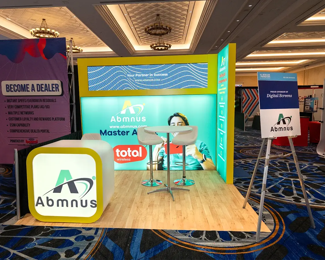 10x10 Trade Show Exhibit for abmnus at All Wireless & Prepaid Expo 2025, Las Vegas, NV 10x10 Trade Show Exhibit for abmnus at All Wireless & Prepaid Expo 2025, Las Vegas, NV