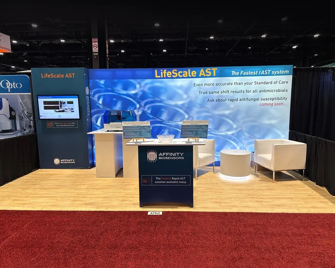10x20 Booth Rental for Affinity Biosensors at ASM Microbe, Designed and Built by Exponents in Los Angeles