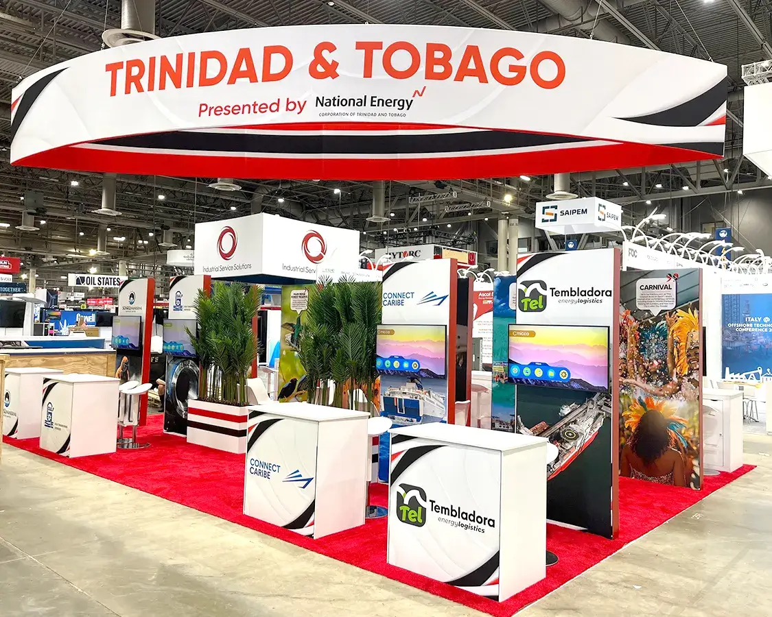 20x30 Trade Show Booth for Trinidad & Tobago at OTC 2025, Designed and Built by Exponents in Houston, TX 20x30 Trade Show Booth for Trinidad & Tobago at OTC 2025, Designed and Built by Exponents in Houston, TX