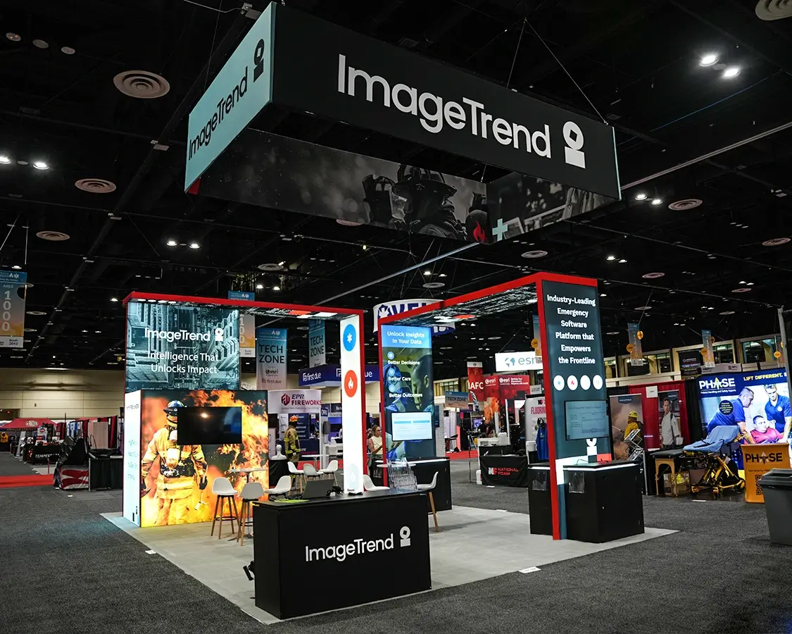 20×30 Trade Show Booth Rental for Imagetrend at IAFC Fire Rescue International, Designed and Built By Exponents in Orlando