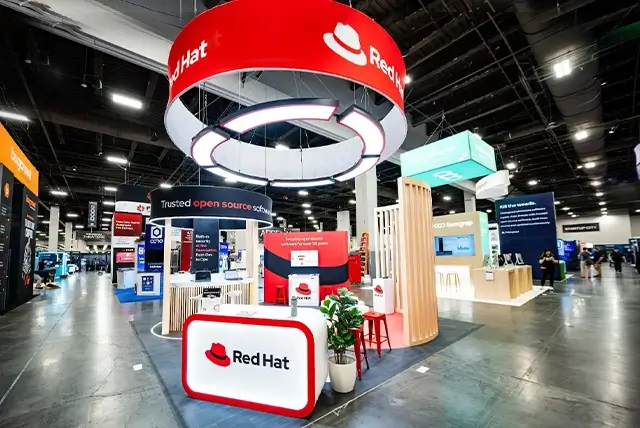20×20 Trade Show Booth for Red Hat At Black Hat, Designed and Built By Exponents in Las Vegas 20×20 Trade Show Booth for Red Hat At Black Hat, Designed and Built By Exponents in Las Vegas