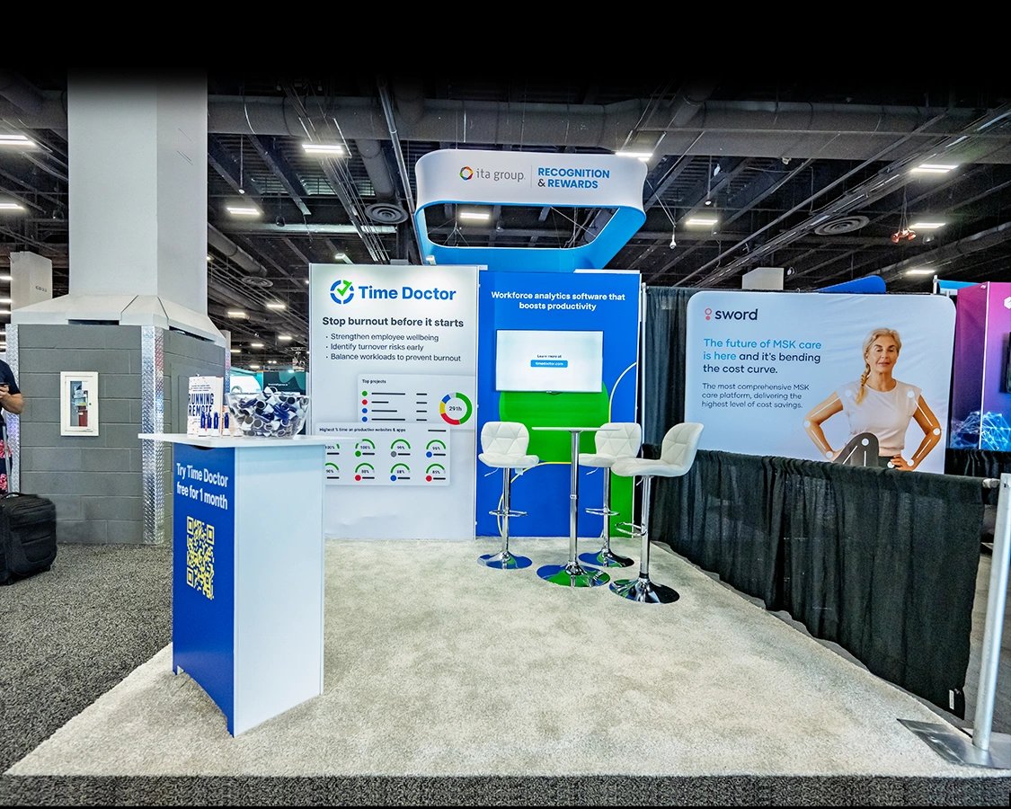 10x10 Trade Show Booths for time doctor at HR Tech 2025, Las Vegas, NV
