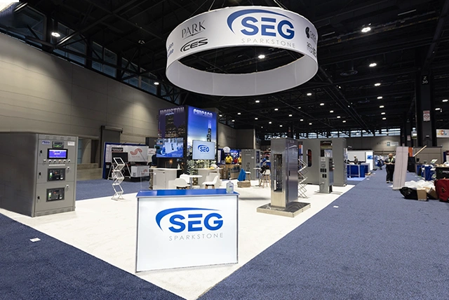 20x40 Exhibit Rental for Sparkstone at NECA, Designed and Built by Exponents in Chicago, IL