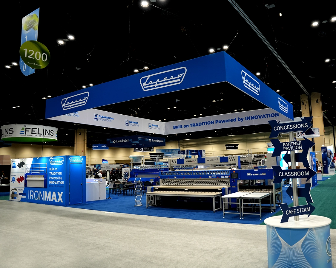 50x50 Custom Trade Show Booth for Lapauw At Cleanshow, Designed and Built by Exponents in Orlando