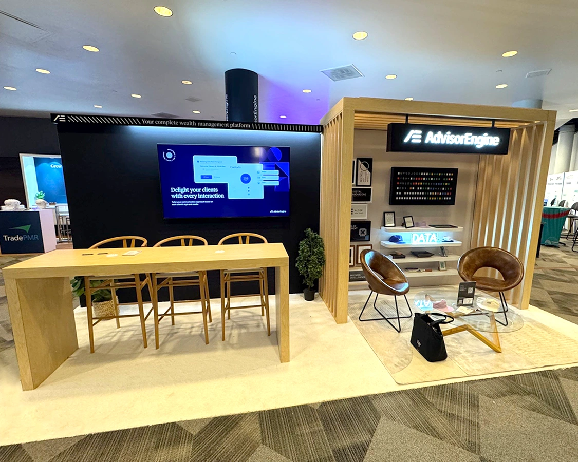 16x20 Trade Show Booth for Advisor Engine at T3 Advisor conference, Designed and Built by Exponents in Dallas