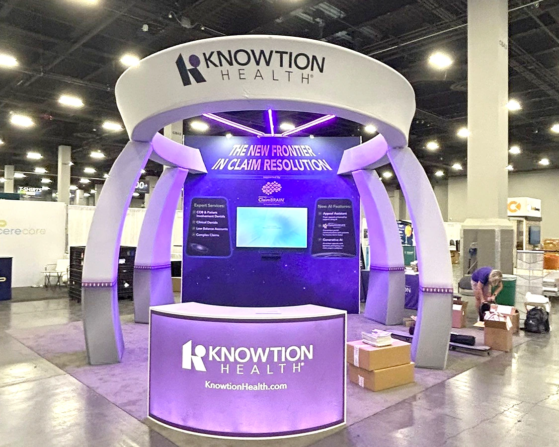20x20 Custom Trade Show Booth for Knowtion at HFMA 2024, Designed and Built by Exponents in Las Vegas, NV 20x20 Custom Trade Show Booth for Knowtion at HFMA 2024, Designed and Built by Exponents in Las Vegas, NV