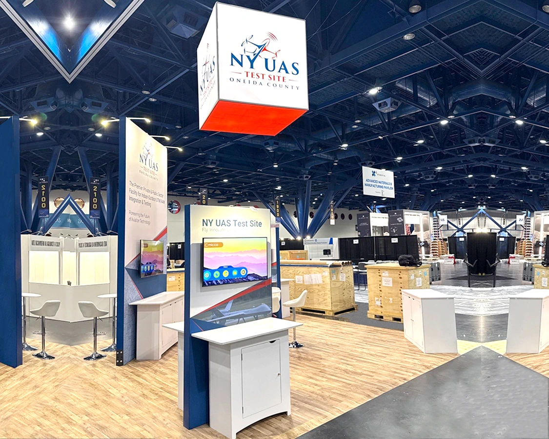 20x20 Exhibit Rental for NY UAS at AUVSI Xponential, Designed and Built By Exponents in Houston