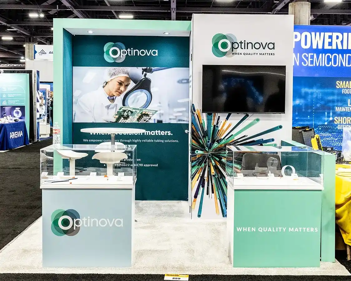 10x10 Trade Show Exhibit for Optinova at Semicon West 2025, Designed and Built By Exponents in Phoenix, AZ