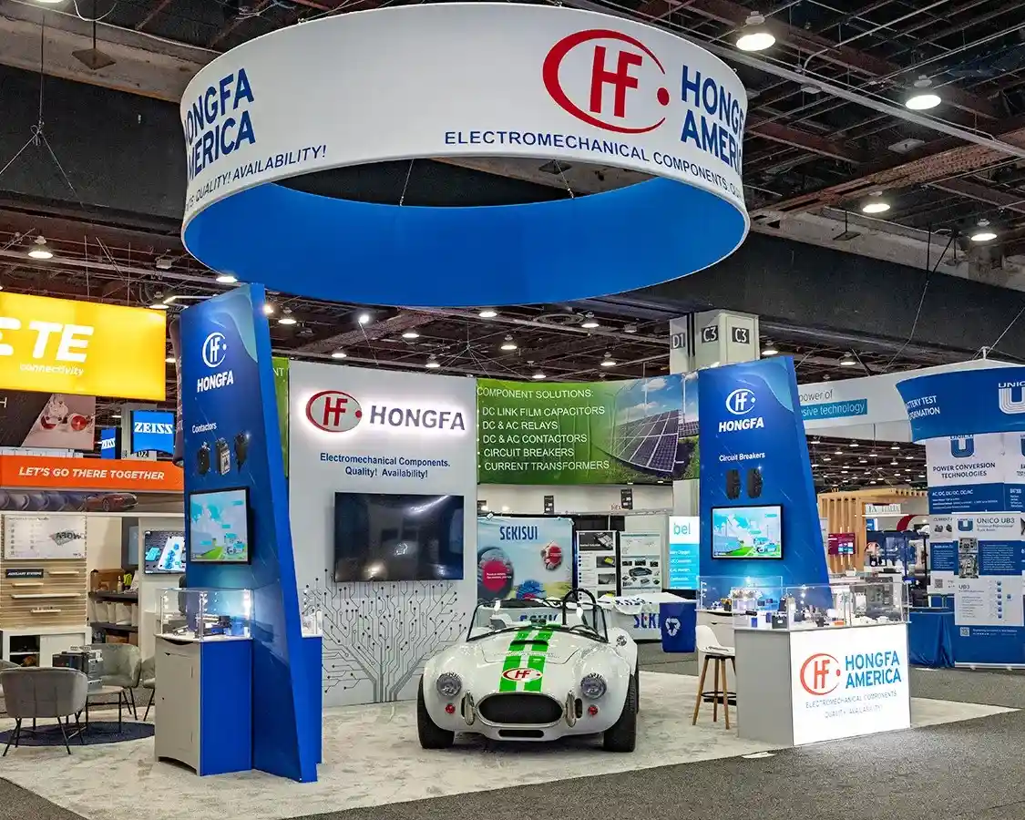 20x30 Exhibit Booth for Hongfa at Battery Show 2025, Designed and Built by Exponents in Detroit, MI 20x30 Exhibit Booth for Hongfa at Battery Show 2025, Designed and Built by Exponents in Detroit, MI