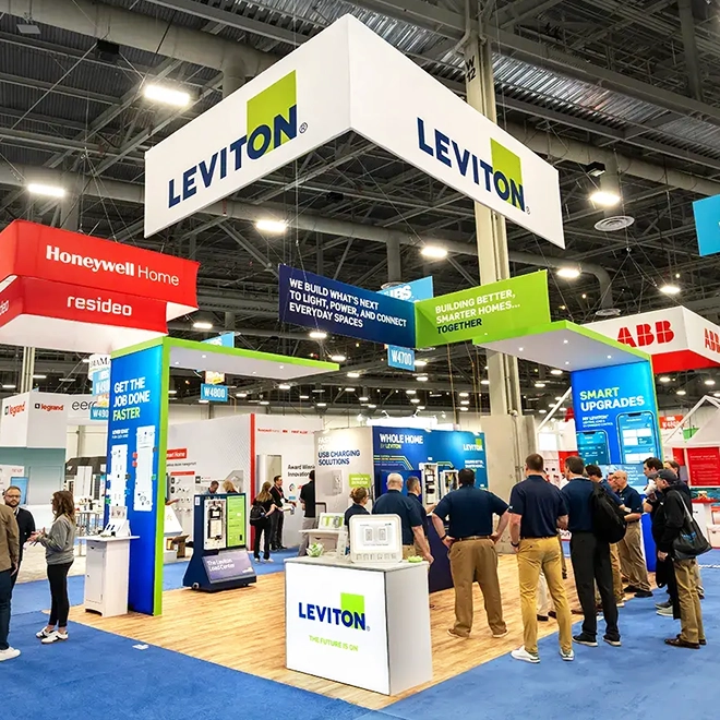 20x30 Exhibit Booth for Leviton at NAHB IBS 2025, Designed and Built by Exponents in Las Vegas, NV