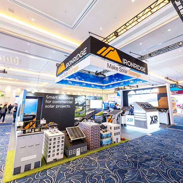 30x40 Trade Show Booth for Ironridge at RE+, Designed and Built by Exponents in Las Vegas, NV