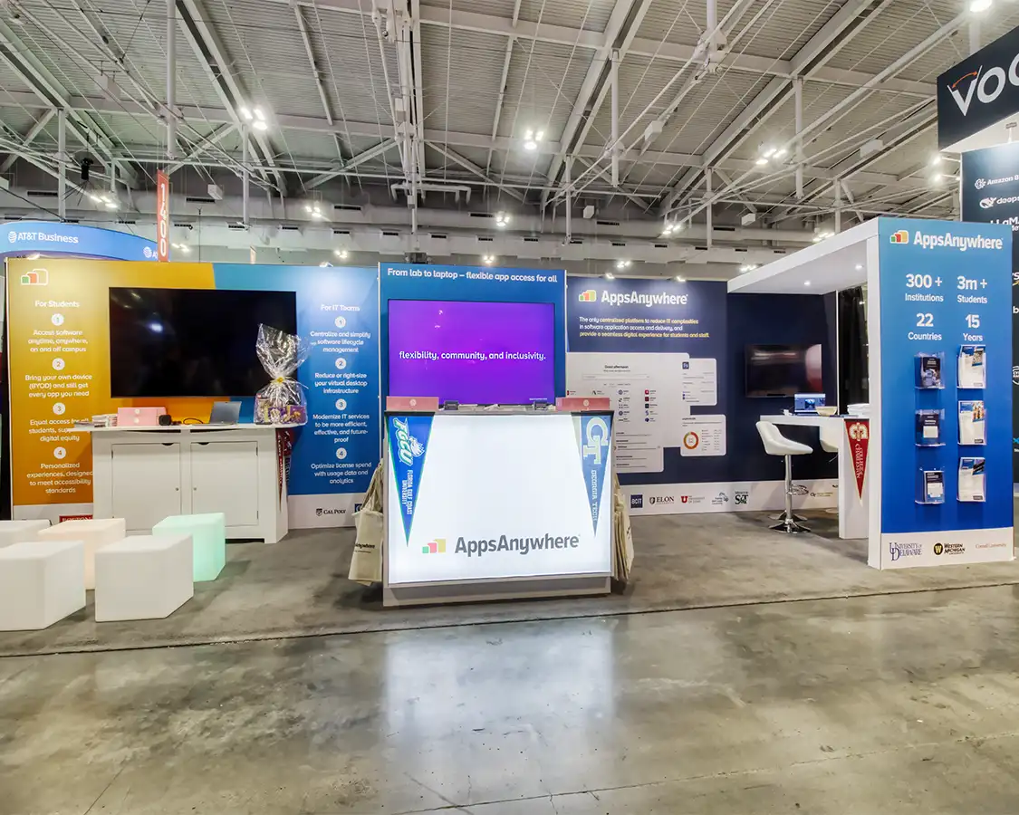 10x30 Trade Show Booth for Appsanywhere at Educause Annual Conference 2025, Designed and Built By Exponents in Nashville, TN 10x30 Trade Show Booth for Appsanywhere at Educause Annual Conference 2025, Designed and Built By Exponents in Nashville, TN