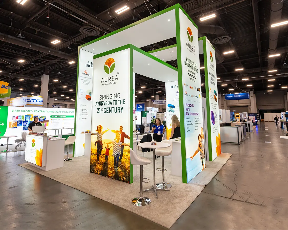 20x20 Booth Rental for Aurea at Supply Side Global 2025, Designed and Built by Exponents in Las Vegas, NV