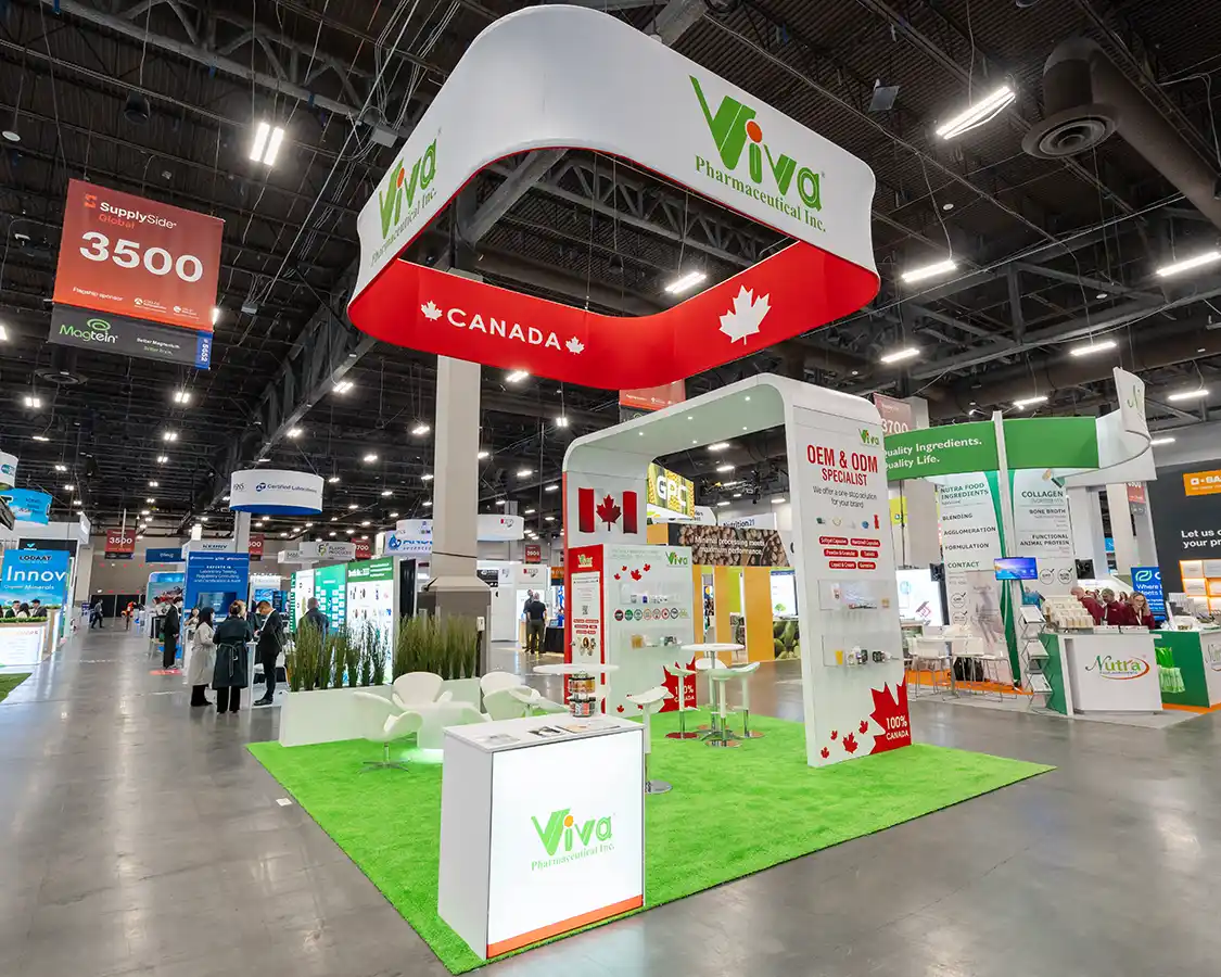 20x20 Trade Show Booth Rental for Viva at Supply Side Global 2025, Desinged and Built By Exponents in Las Vegas, NV 20x20 Trade Show Booth Rental for Viva at Supply Side Global 2025, Desinged and Built By Exponents in Las Vegas, NV