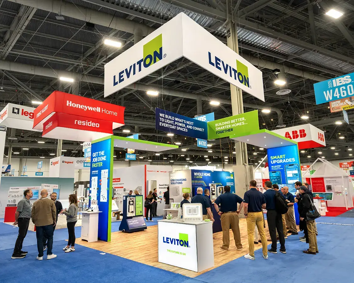 20x30 Exhibition Stand Rental for Leviton at NAHB IBS Show, Designed and Built by Exponents in Las Vegas, NV