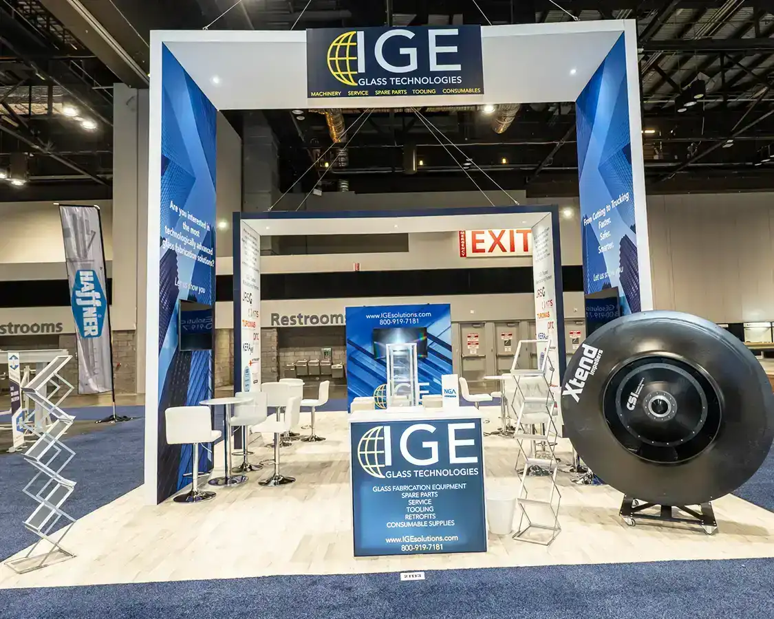20x30 Trade Show Booth Rental for IGE at Glass Build America, Designed and Built By Exponents in Orlando, FL