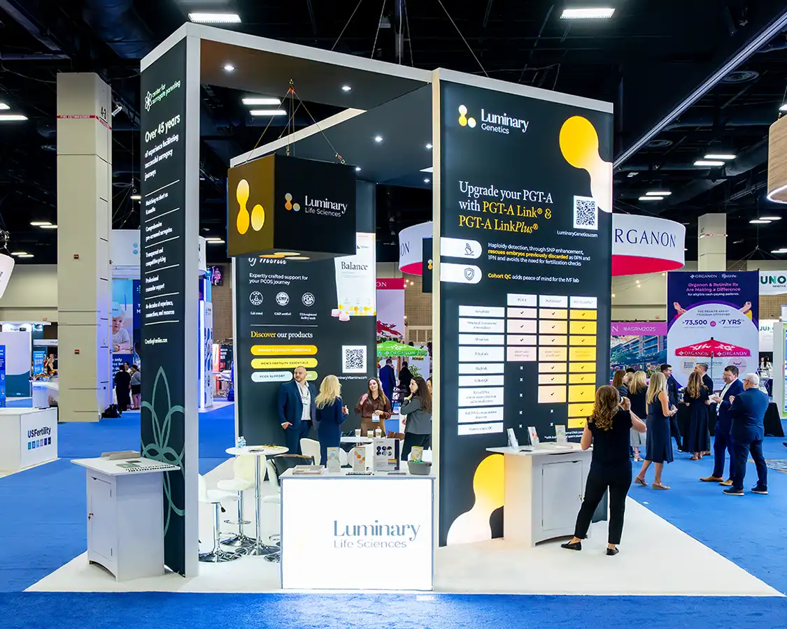 20x30 Trade Show Booth Rentals for Luminary at ASRM 2025, Designed and Built By Exponents in San Antonio, TX