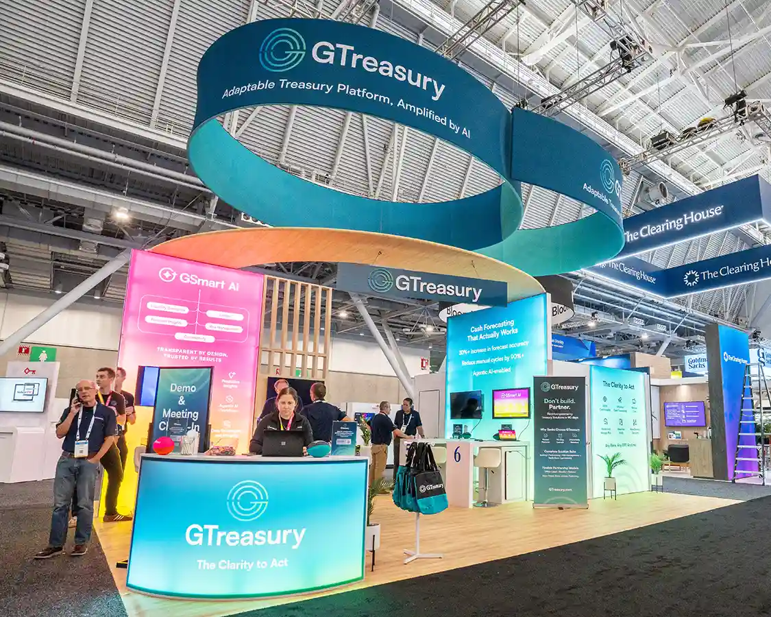 20x30 Trade Show Exhibit for GTreasury at AFP 2025, Designed and Built By Exponents in Boston, MA 20x30 Trade Show Exhibit for GTreasury at AFP 2025, Designed and Built By Exponents in Boston, MA