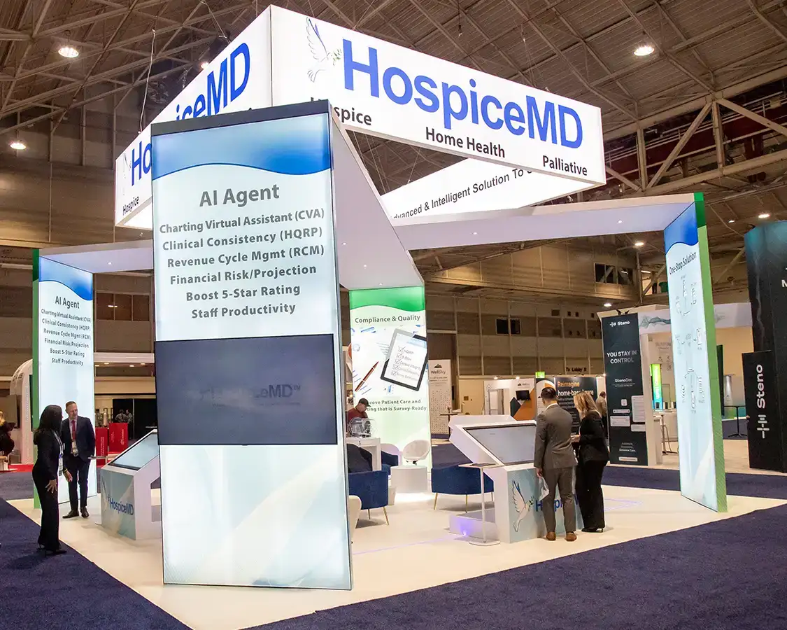 30x30 Booth Rental for Hospicemd at Alliance Annual Meeting & Exposition 2025, Designed and Built By Exponents in New Orleans, LA 30x30 Booth Rental for Hospicemd at Alliance Annual Meeting & Exposition 2025, Designed and Built By Exponents in New Orleans, LA