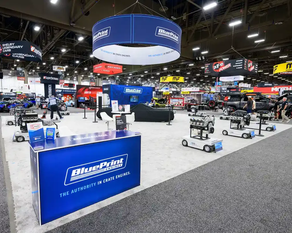 50x50 Custom Trade Show Booth for Blueprint at SEMA 2025, Designed and Built By Exponents in Las Vegas, NV