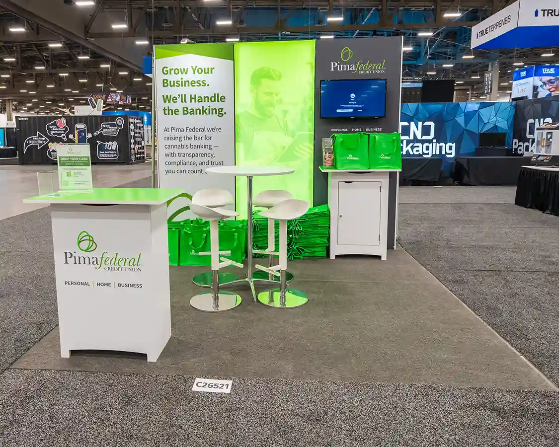 10x10 Exhibits Rental for Pima at MJBizCon 2025, designed and built by exponents in Las Vegas, NV